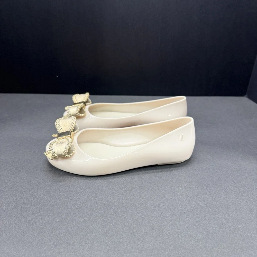Mini Melissa Girls Mary Jane Jelly Shoes Cream Beige Glitter Bow Size 3